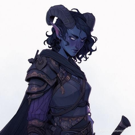 Blue Tiefling Aesthetic, Mephistopheles Tiefling, Blue Tiefling Female, Female Tiefling Rogue, Vecna Dnd, Blue Tiefling Woman, Purple Tiefling Female, Tiefling Ranger, Blue Tiefling