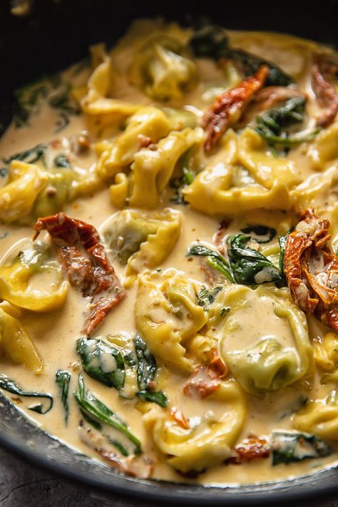 Tuscan Tortellini Sauce Tortellini Sauce Recipes, Creamy Tuscan Tortellini, Tortellini Sauce, Tuscan Tortellini, Tuscan Pasta, Cream Sauce Pasta, Spinach Tortellini, Sausage Tortellini, Pasta Meals