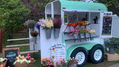 Mobile Flower Shop, Dahlia Bouquet, Family Flowers, Farm Business, Flower Mobile, Feeling Burnt Out, Flower Truck, Flower Cart, Flower Business