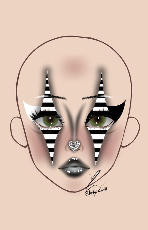 Halloween makeup clown Makeup Drawing Halloween, Clown Makeup Template, Face Makeup Template, Clown Makeup Drawing, Clown Makeup Looks Drawing, Face Art Makeup Paint Ideas, Black And White Clown Makeup, Horror Makeup Looks, Makeup Looks Drawing