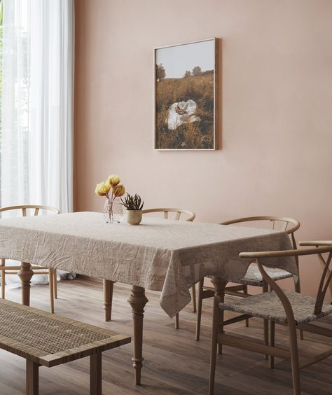 Working as a neutral, opt for dusky pink Oak Plank as an all-over application on walls. This comforting shade creates a grown-up feel for intimate dining areas. Shop Oak Plank at our link in bio today! Light Pink Dining Room, Pink Dining Room, Pink Dining Rooms, Earthy Pink, Light Pink Walls, Oak Planks, Perfect House, Pink Kitchen, Dining Areas