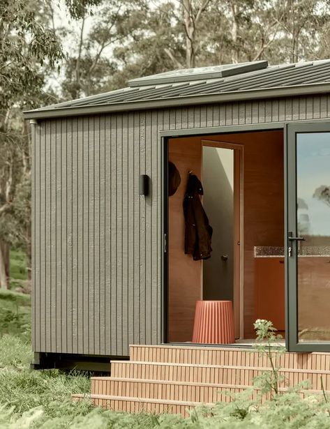 Shed Extension, Brunswick House, Prefab Cabins, A Small House, House Deck, Simple Interior, Tiny House Cabin, Cabin Design, Tiny House On Wheels