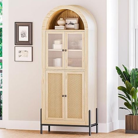 Amazon.com: BELLEZE Arched Storage Cabinet with Doors, 65.5 Inches Bookcase, Freestanding Kitchen Pantry Cupboard Tall China Glass Cabinet Display Case for Home Living Room, Adjustable Shelves, White Lotus : Home & Kitchen Wicker Storage Cabinet, Reeded Glass Door, Glass Cabinet Display, Arched Kitchen, Arched Storage, Arched Bookshelf, Freestanding Cupboard, Freestanding Kitchen Pantry, White Oak Finish