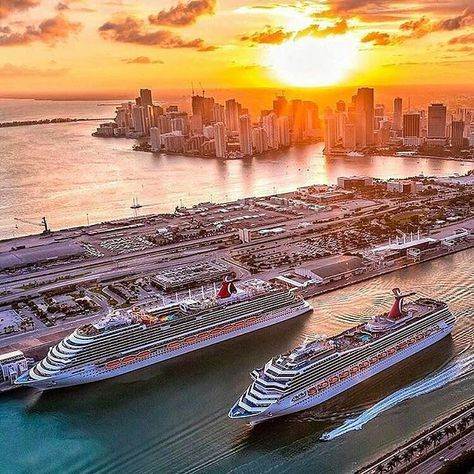 Sunset in Miami. . #carnivalvista and #carnivalglory . . Who is ready to go? . Post Credit: @cruising_is_everything . . . . . . . . . Carnival Vista, Brickell Miami, Miami Photos, Best Travel Destinations, Miami Real Estate, Carnival Cruise Line, Beach Images, Ocean Drive, Carnival Cruise