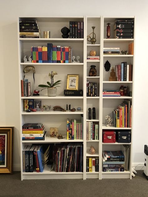 Billy Bookcase Decorating Ideas, Gnedby Ikea Ideas, Ikea Gnedby, Ikea Library, Bookcase Decorating Ideas, Kallax Ideas, Ikea Hack Storage, Dream Dressing Room, Cd Shelves