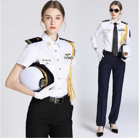 Captain Uniform, Security Uniforms, Pilot Costume, Flight Girls, Pilot Uniform, Women Wearing Ties, Pilot Shirt, Cheerleader Costume, Female Pilot