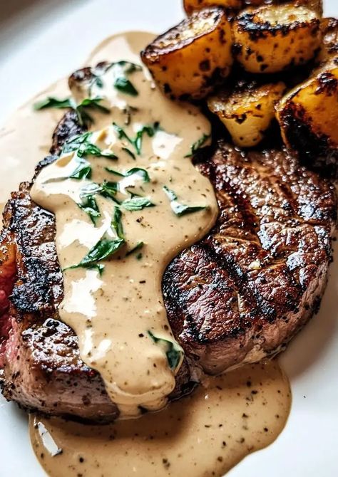 Steak with Bourbon Garlic Cream Sauce Steak With Whiskey Cream Sauce, Bourbon Garlic Cream Sauce, Steak With Bourbon Garlic Cream Sauce, Christmas Food Dinner Main Courses, Garlic Sauce For Steak, Nye Dinner Ideas, Unique Dinner Ideas, Steak Cream Sauce, Indulgent Dinner