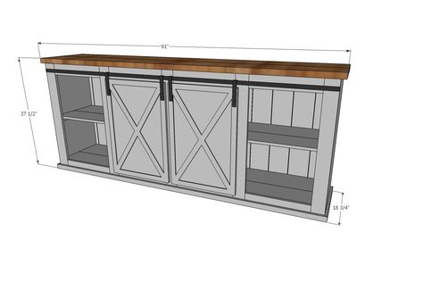 Tv Stand Plans, Barn Door Console, Barn Door Entertainment Center, Diy Entertainment, White Tv Stands, Diy Tv Stand, Entertainment Console, Diy Entertainment Center, Farmhouse Furniture