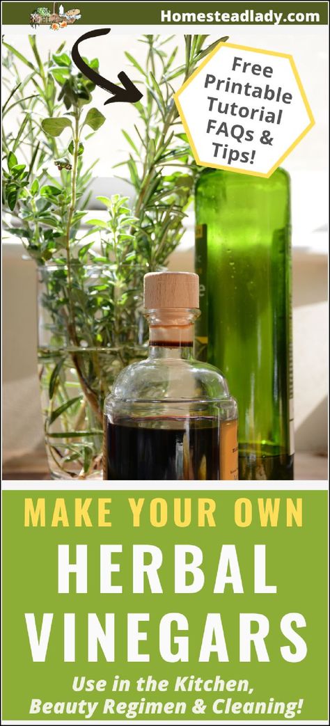 herbs and herbal vinegar in bottles on a table Herbal Vinegars, Vinegar For Cleaning, Vinegar Recipes, Herbal Vinegar, Infused Vinegars, Food Hygiene, Vinegar Uses, Herbal Plants, Vinegar Cleaning