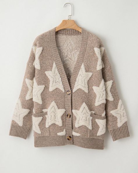 Add a sprinkle of stardust to your wardrobe! Shine bright and stay cozy in our starry cardigan. ⭐️. #cardigan #fallfashion #taylorswift Star Buttons, Textured Sweater, Patterned Cardigans, Button Up Long Sleeve, Sleeve Cardigan, Long Sleeve Cardigan, Star Patterns, Textures Patterns, Dusty Pink