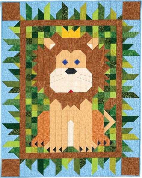 A whimsical lion plays king of the jungle on this adorable baby quilt from the Patch Pals Collection. Kit includes all the fabrics needed for the top and binding plus the pattern from Quiltmaker’s March/April ’14 issue. Lion Quilt, Leo The Lion, Quilt Pattern Download, Quilt Care, Childrens Quilts, Patch Aplique, Animal Quilts, Cat Quilt, Personalized Quilt