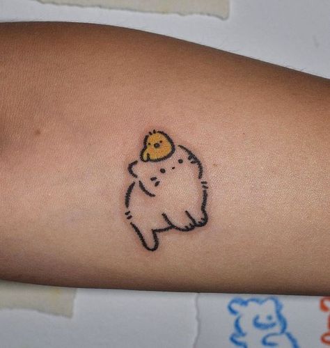 Small Tattoo Cat Ideas, Cat Tattoo Ideas For Men, Small Tattoo Ideas For Arm, Cat And Duck Tattoo, Cute Cat Tattoos For Women, Animals Tatoos Ideas, Fuzzy Cat Tattoo, Flower Cat Tattoo Simple, Colourful Cat Tattoo