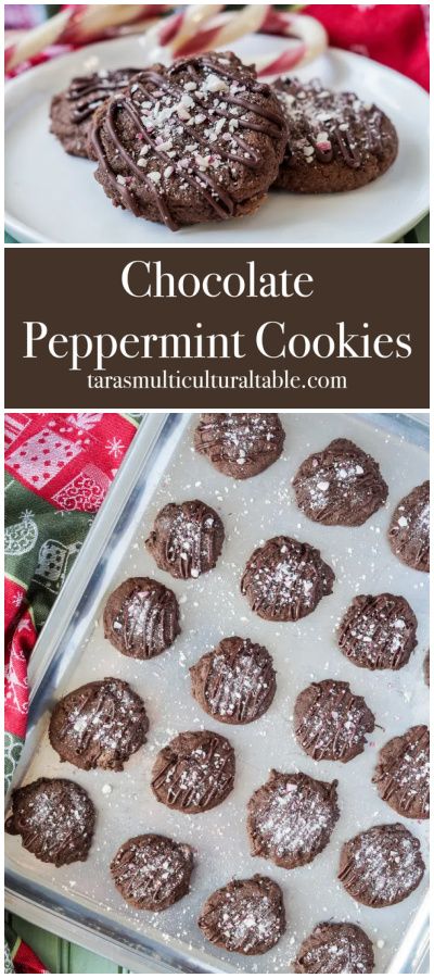 Chocolate Peppermint Cookies on a white plate and silver baking sheet. Peppermint Extract Cookies, Peppermint Cookies Recipe, Chocolate Peppermint Cookies Recipe, Peppermint Cookie Recipe, Peppermint Chocolate Chip Cookies, Christmas Eats, Mini Chocolate Chip Cookies, Chocolate Peppermint Cookies, Peppermint Extract