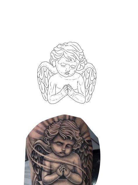 Baby Angel Tattoo For Men, Angel With Wings Tattoo, Tattoo Outline Drawing Stencil Ideas, Tattoo Outline Drawing Stencil, Baby Angel Tattoo, Cool Skull Drawings, Skull Drawings, Stencil Outline, Tattoo Outline Drawing