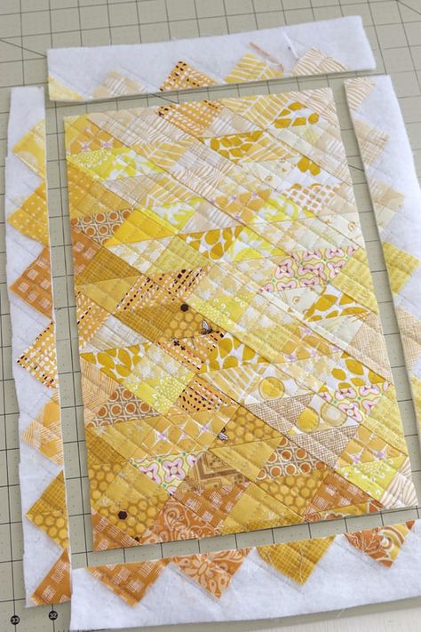 Anniversary Quilt, Triangle Quilts, Orange Quilt, Fabric Bed Frame, Cute Pencil Case, Yellow Quilts, Scrap Fabric Projects, Cute Pencil, Half Square Triangle Quilts