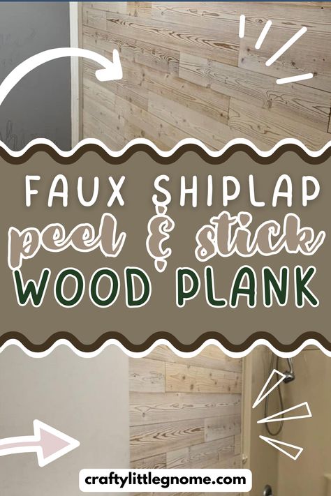 Faux Shiplap Peel and Stick Wood Plank Wall static pin. Backsplash With Shiplap Walls, Using Flooring On Walls, Wood Accent Wall Bedroom, Peel And Stick Shiplap, Wood Walls Bedroom, Wood Plank Wall, Faux Wood Wall, Shiplap Wood, Wood Wall Bathroom