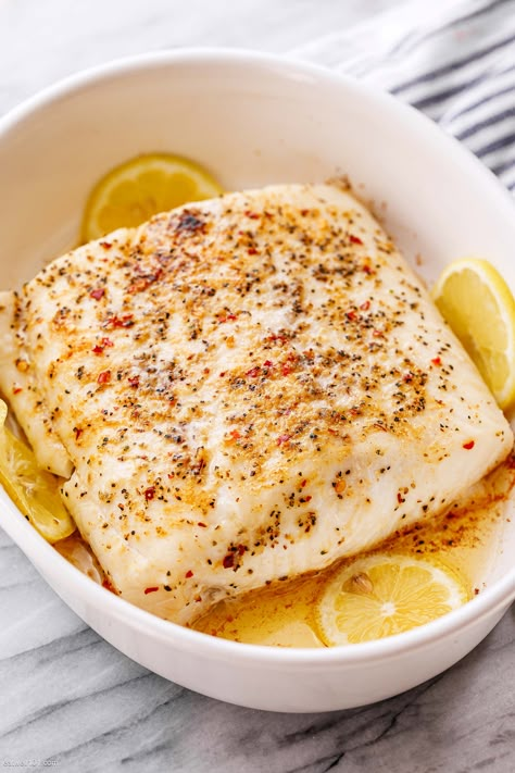 Fish In Oven Baking, Butter Poached Halibut, Halibut Recipes Baked Foil Packets, Steamed Halibut Recipes, Halibut Fillet Recipes, Halabit Fish Recipe Baked, Baked Halibut Oven, Oven Baked Halibut Recipes, Halabit Fish Recipe