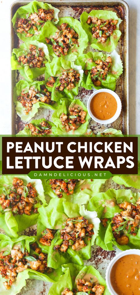 This low-carb recipe lets you have an easy chicken dish in just 25 minutes! Paired with veggies and topped with peanut sauce, these ground chicken lettuce wraps are a hearty, filling Asian food. Try this homemade dinner recipe! Easy Peanut Chicken, Lettuce Wraps Recipe, Asian Chicken Lettuce Wraps, Chicken Lettuce Wraps Recipe, Celiac Recipes, Healthier Meals, Poultry Dishes, Lettuce Wrap Recipes, Cookie Rookie