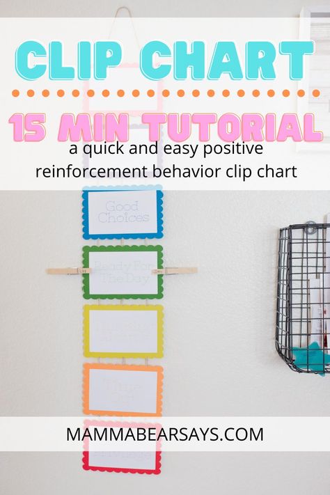 This easy to make behavior Clip Chart can be made in 15 minutes and for just about $0 by using cardstock you have! #DIY #CricutCreated #Cricut #ExploreAir2 #CricutCrafts #crafting #papercrafts #craft Clothes Pin Behavior Chart, Behavior Clip Chart For Home, Diy Behavior Chart Classroom, Diy Behavior Chart, Behavior Charts For The Home, Behavior Chart For Home, Toddler Behavior Chart, Behavior Sticker Chart, Home Behavior Charts