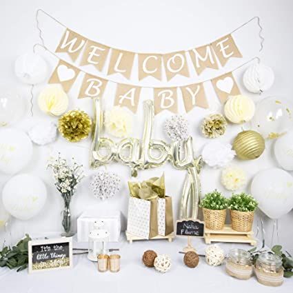 Farmhouse Baby Shower Ideas, Deconstructed Cake, Gender Neutral Baby Shower Decorations, Neutral Baby Shower Decorations, Farmhouse Baby Shower, Rustic Baby Shower Decorations, Decorations For Baby Shower, Welcome Baby Party, Gold Baby Shower Decorations