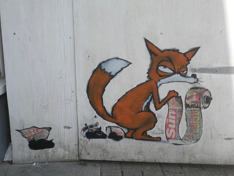 Fox Graffiti, Street Collage, Urban Artwork, Fox Character, Stencil Stickers, News Of The World, Crust Punk, Animal References, Love Illustration