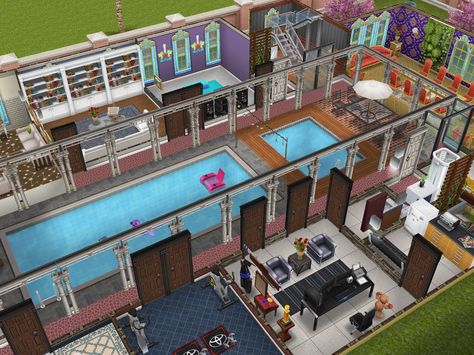 *Indoor Pool* #JennieThompsonTown. #SimsFreeplay. Sims Indoor Pool, Sims Freeplay Houses, Sims Free Play, Indoor Pool, Gaming, Pool, House Styles, Quick Saves, Home Decor