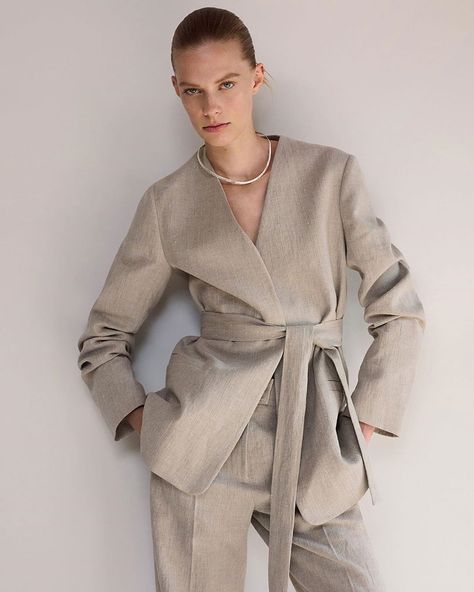 COS on Instagram: “A fresh take on tailoring. From our collarless linen jacket to the unstructured shirt dress, explore new styles for summer” Spa Uniform, Linen Coat, Linen Summer, Linen Jackets, A Jacket, Belted Jacket, Linen Jacket, Business Suit, Linen Blazer