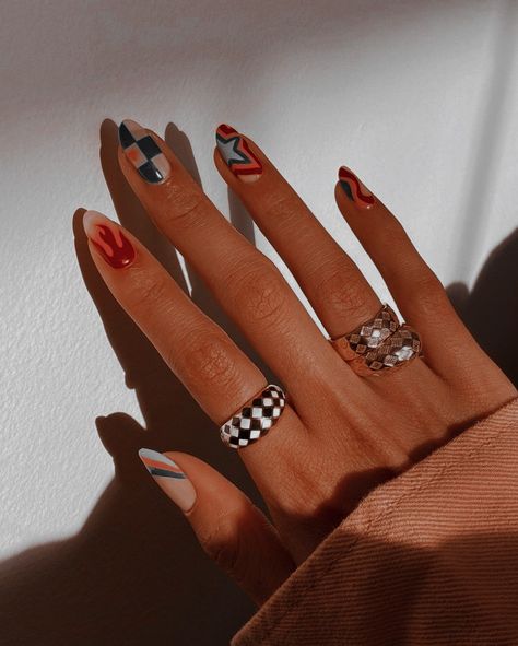 French Press On Nails, Checkered Nails, Square French, Western Nails, Press Nails, Country Nails, Retro Nails, Mother Day Gift, Black French