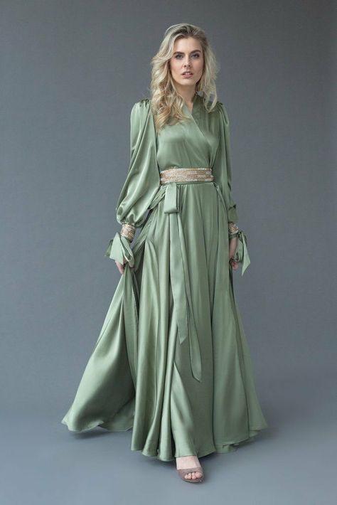 Sage Green Hijab, Olive Green Gown, Olive Green Bridesmaid Dress, Olive Green Bridesmaid, Green Hijab, Olive Green Bridesmaid Dresses, Green Bridesmaid Dress, Wedding Robes, Dress Olive Green