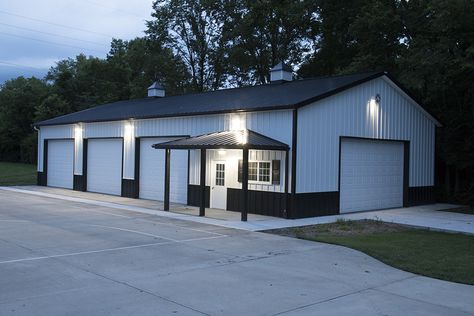 4257 - Morton Buildings Large Metal Shop Building, Tin Shop Building, 30x40 Metal Buildings, White And Black Metal Shop, Large Shop Ideas, Large Metal Buildings, Morton Building Garage, Metal Pole Barn Garage, House And Shop Layout On Land