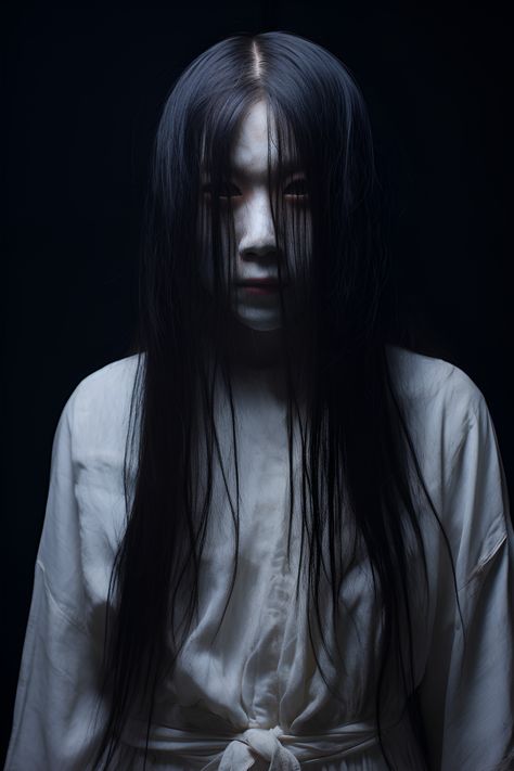 Sadako's long, disheveled hair obscures her face, adding to the eerie atmosphere. Her white gown, soaked and tattered, replicates the haunting look from the cursed videotape. This isn't just a costume; it's an immersion into the world of Japanese horror. Sadako beckons you to witness her cursed existence. Are you brave enough to face the terror of Sadako? 👻📼 Follow us for more hair-raising portraits! #Sadako #Ringu #JapaneseHorror #PortraitPhotography #Photography #Portrait #Halloween White Lady Ghost Scary, Sadako Aesthetic, Sadako Horror, White Lady Ghost, Disheveled Hair, Asian Horror, Art Scary, Asian Artwork, Houses In Japan