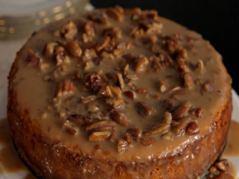 Pumpkin Maple Pecan Cheesecake Recipe | Anne Thornton | Food Network Pecan Cheesecake Recipes, Butter Pecan Cheesecake, Pecan Pie Cheesecake Recipe, Turtle Cheesecake Recipes, Pecan Pie Cheesecake, Pecan Cheesecake, Pie Cheesecake, Maple Pumpkin, Chocolate Graham Crackers