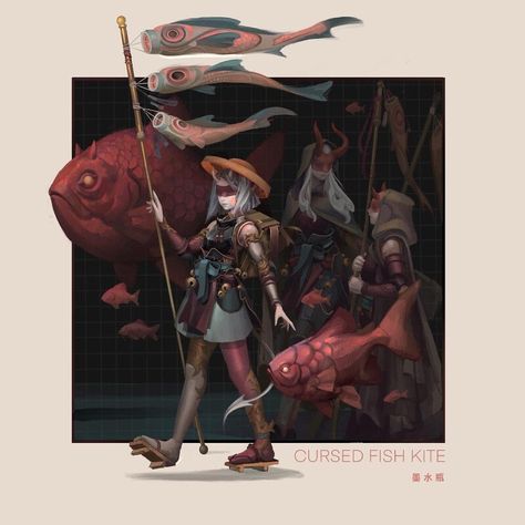 ArtStation - Cursed Fish Kite Under The Sea Concept Art, Cursed Fish, Dustin Panzino, Fish Kite, Desert Project, Fishing Town, Fish Designs, Devian Art, High Fantasy