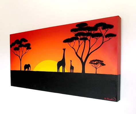 African Sunset Colourful Sky, African Landscape, African Plains, African Sunset, Sun Setting, Spray Paint Art, Yellow Sun, Africa Art, Sunset Canvas