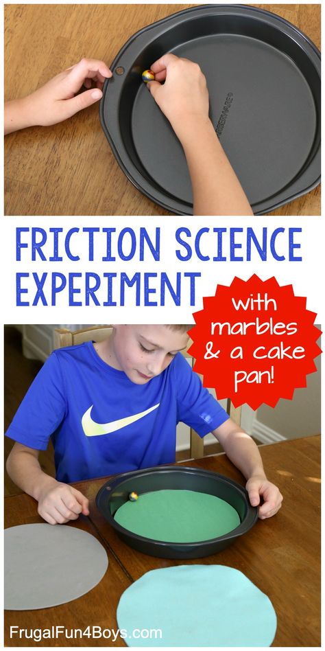 Friction Science Experiment with Marbles and a Cake Pan - This science experiment for kids is a simple way to demonstrate the effects of friction. Friction Activities, Science Experiment For Kids, Experiment For Kids, Boys Cake, 4th Grade Science, 5th Grade Science, Easy Science Experiments, Force And Motion, Science Themes