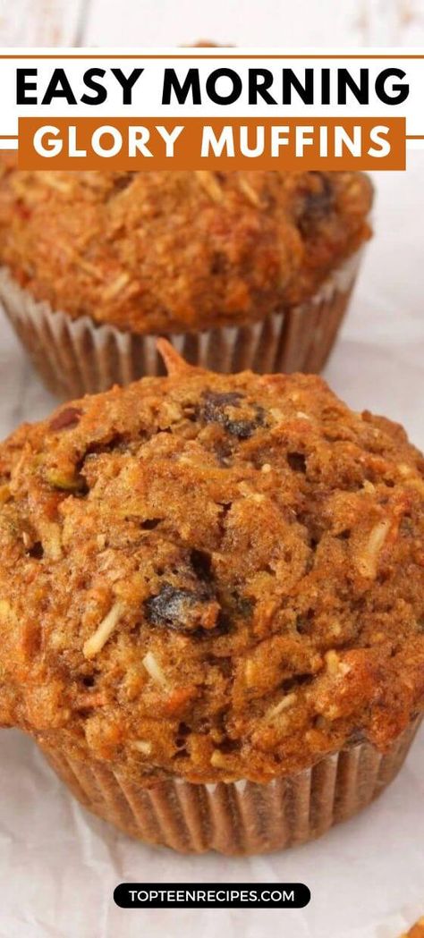 Easy Morning Glory Muffins - Top Recipes Glory Muffins Healthy, Muffins With Pineapple, Muffin Top Recipes, Morning Glory Muffins Healthy, Morning Glory Muffins Recipe, Whole Wheat Muffins, Glory Muffins, Muffins Healthy, Morning Glory Muffins