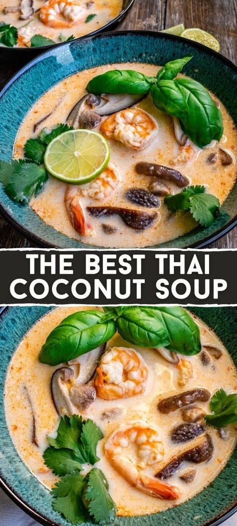 Best Ever 'Thai Coconut Soup' Thai Soup Recipes Coconut, Thai Coconut Shrimp, Thai Soup Recipes, Coconut Soup Recipes, Asian Soup Recipes, Thai Coconut Soup, Coconut Curry Soup, Thai Soup, Shrimp Soup