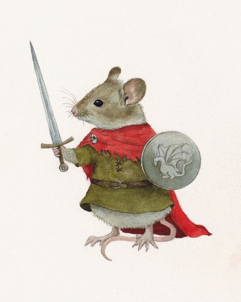 #illustration #mouse #drawing #watercolor Humblewood Character, Mouse Knight, Redwall Abbey, Shield Drawing, Mouse Watercolor, Baby Room Paintings, Forest Critters, Rat Girl, Knight Drawing