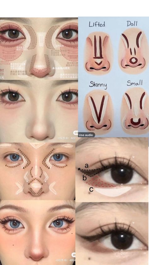 Cute Makeup Hacks, Halloween Lip Makeup, Simpul Dasi, Asian Makeup Tutorials, Nose Makeup, Simple Makeup Tips, Doll Eye Makeup, Makeup Face Charts, Beauty Makeup Tutorial