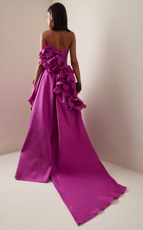 MODA OPERANDI: MARCHESA Floral-Appliquéd Satin Ball Gown… Mediterranean Aesthetic, Satin Ball Gown, Sleek Updo, Draped Skirt, Custom Wedding Dress, Glitz And Glam, Marchesa, Bridal Dress, Ball Gown