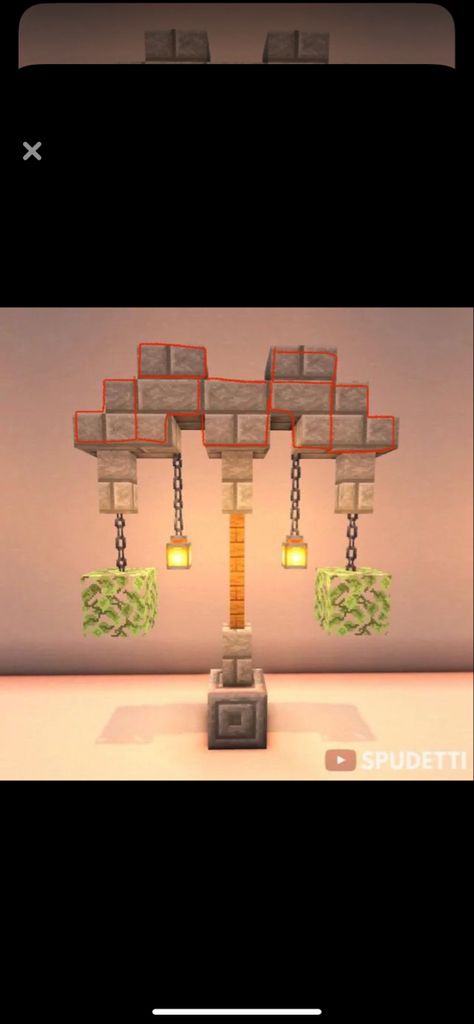 Minecraft Redstone Lamp Ideas, Minecraft Light Source Ideas, End Rod Chandelier Minecraft, Minecraft Hallway Decor, Minecraft Lampposts Ideas, Hanging Lights Minecraft, Minecraft Lamposts Ideas, Lamp Design Minecraft, Light Ideas Minecraft