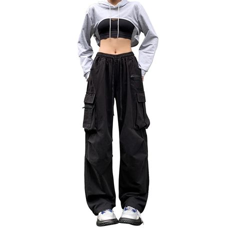 PRICES MAY VARY. Cargo pants women are made of full cotton, the fabric is soft, breathable and skin-friendly, both trendy and comfortable. Y2k pants features multi-pocket, elastic waist with drawstring and solid color. The combination of Harajuku style and y2k style parachute pants makes you instantly attract attention. Cargo pants women baggy y2k suitable for spring, summer, autumn and winter can be easy-matching with vest, tank top, crop top, tee-shirt, hoodie, sweatshirt, or jacket you like. Korean Clothing Brands, Cargo Pants Women Baggy, Cargo Parachute Pants, Big Pants, Trousers Women Wide Leg, Women Cargo Pants, Pants Y2k, Y2k Pants, Baggy Cargo Pants