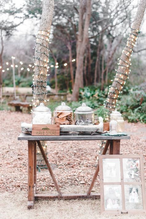 Wedding Wednesday: Our Couples Shower | The Everyday Hostess Outdoor Wedding Smores Bar, Smores Board Wedding, Smores Display Ideas, S’mores Wedding, Outdoor Smores Bar, S’mores Bar, Wedding Smores Bar, Smores Display, Smores Table