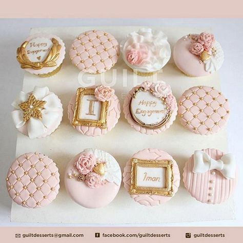 Cupcakes Bonitos, Engagement Cupcakes, Vintage Cupcakes, Elegant Cupcakes, Fancy Cupcakes, Pretty Cupcakes, Fondant Cupcake Toppers, Cupcake Cake Designs, Beautiful Cupcakes