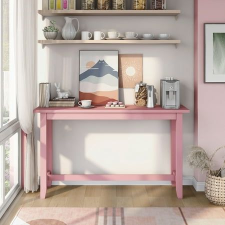 Compact and stylish, this antique pink wood counter height bar table is perfect for a small breakfast nook or open living space. It features a long and narrow tabletop that easily seats two and features an electrical panel with outlets and USB ports that add versatile functionality. This bar table easily doubles as a console or even as a work-from-home space when needed. Choose from three on-trend color options to set the right mood in your modern home. About Furniture of America Furniture of Am Teen Room Designs, Counter Height Table Sets, Rustic Counter, Height Table, Counter Height Dining Table, Open Space Living, Counter Table, Contemporary Table, Counter Height Table