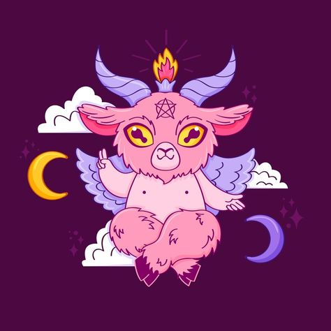 Kawaii Baphomet, Baphomet Drawing, Cute Baphomet, Gothic Kawaii, Diy Plush Dolls, Baby Drawing, Quirky Art, Edgy Wallpaper, Cute Cross Stitch