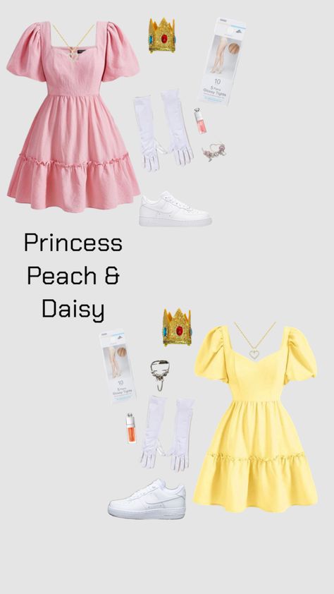 princess peach and daisy costume! #halloween #halloweencostumes #princesspeachanddaisy #supermariokart #mariohalloweencostume #outfitinspo #halloweencosteinspo #inspo #insporation #halloweenvibes Princess Peach And Daisy Costume, Princess Peach And Daisy, Princess Peach Halloween Costume, Princess Daisy Costume, Princess Peach Halloween, Mario Halloween Costumes, Peach And Daisy, Daisy Costume, Fun Halloween Outfits