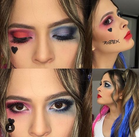 Harley Quinn Makeup Harley Quin Makeup Ideas, Harley Quinn Costume Skirt, Kids Harley Quinn Makeup, Harley Quinn Makeup Kids, Harly Quinn Makeup Looks, Diy Harley Quinn Costume For Kids, Harely Quinn Makeup, Joker And Harley Quinn Makeup, Harley Queen Disfraz