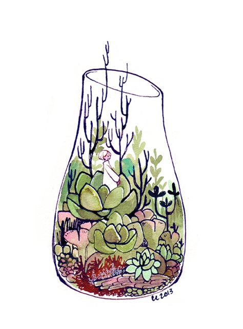 terrarium 2 by koyamori on DeviantArt Terrarium Art, Sketch Books, Art And Illustration, Plant Art, Illustration Inspiration, A Drawing, Drawing Inspiration, Interesting Art, Aesthetic Art