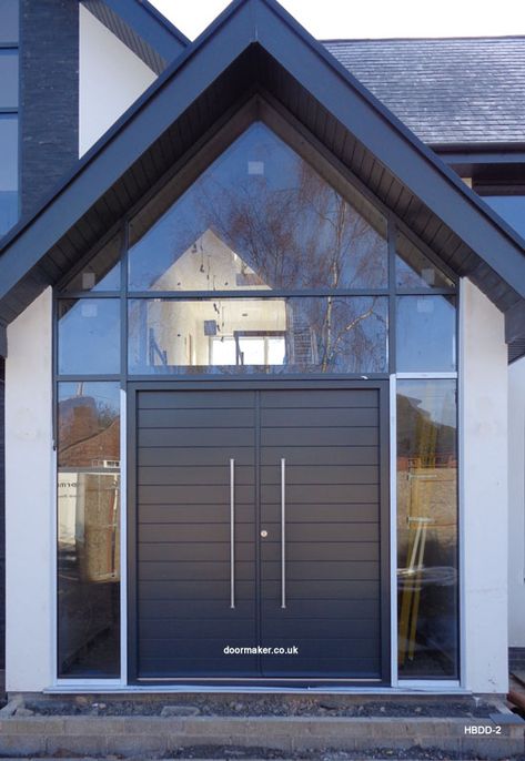 Contemporary Front Doors, oak iroko and other woods, Bespoke Doors Glass Front House Modern, Contemporary Porch Ideas Entrance, Modern Glass Porch Ideas Entrance, Front Entrance Extension, Double Door House Entrance, Modern Porch Ideas Entrance, Glass Front House, Double Front Doors Entrance, Double Door Porch